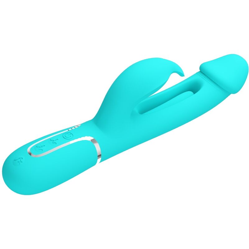PRETTY LOVE - VIBRATORE KAMPAS MULTIFUNZIONE 3 IN 1 VIBRATORE CON LINGUA E RABBIT VERDE ACQUA