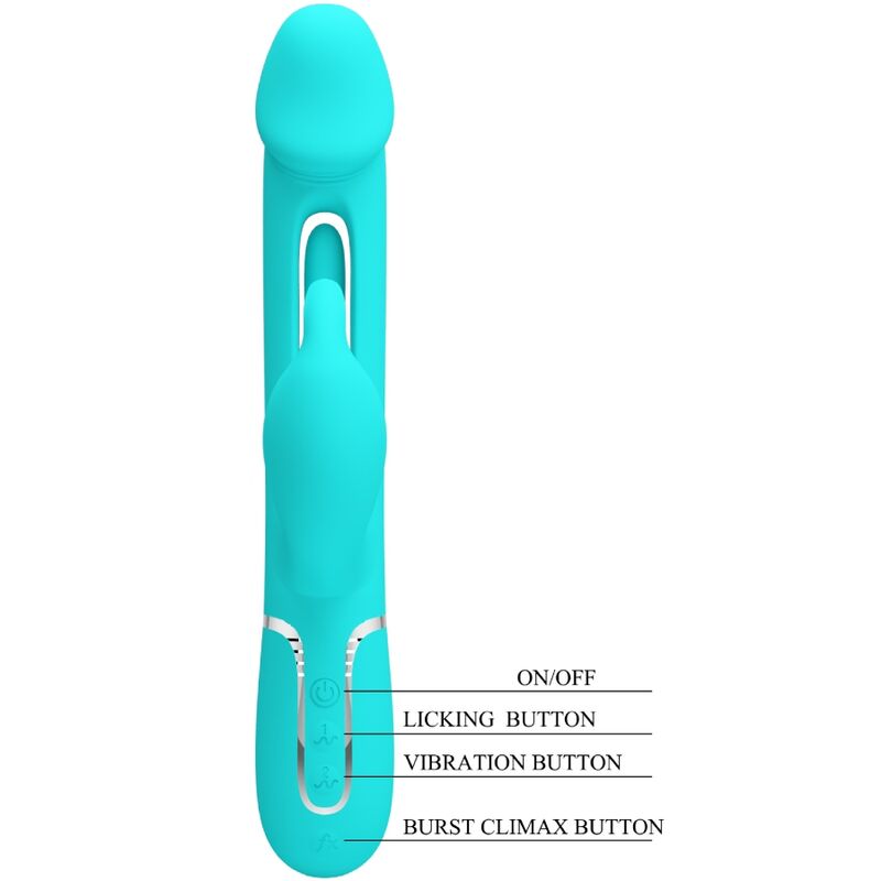 PRETTY LOVE - VIBRATORE KAMPAS MULTIFUNZIONE 3 IN 1 VIBRATORE CON LINGUA E RABBIT VERDE ACQUA