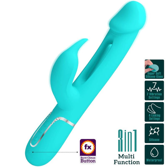 PRETTY LOVE - KAMPAS VIBRATORE MULTIFUNZIONE  3 IN 1 VIBRATORE CON LINGUA E RABBIT VERDE ACQUA