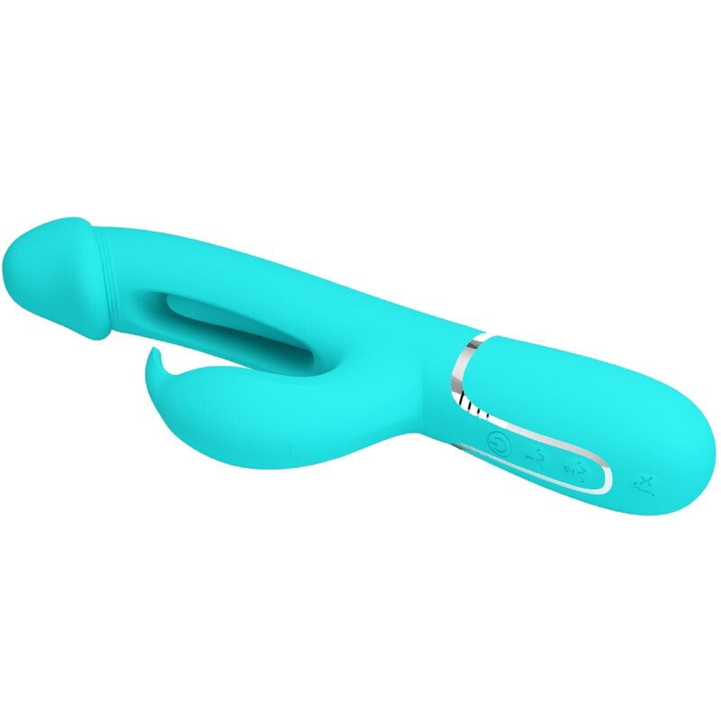 PRETTY LOVE - VIBRATORE KAMPAS MULTIFUNZIONE 3 IN 1 VIBRATORE CON LINGUA E RABBIT VERDE ACQUA