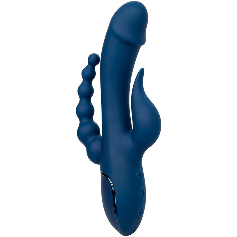 VIBRATORE TRIPLA AZIONE CON STIMOLATORE CLITORIDEO E ANALE, RICARICABILE USB, 10 FUNZIONI DI VIBRAZIONE