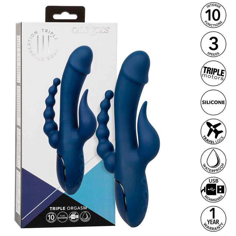 VIBRATORE TRIPLA AZIONE CON STIMOLATORE CLITORIDEO E ANALE, RICARICABILE USB, 10 FUNZIONI DI VIBRAZIONE