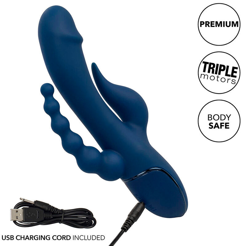 VIBRATORE TRIPLA AZIONE CON STIMOLATORE CLITORIDEO E ANALE, RICARICABILE USB, 10 FUNZIONI DI VIBRAZIONE
