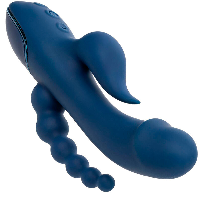 VIBRATORE TRIPLA AZIONE CON STIMOLATORE CLITORIDEO E ANALE, RICARICABILE USB, 10 FUNZIONI DI VIBRAZIONE