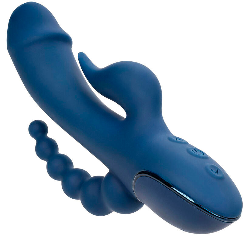 VIBRATORE TRIPLA AZIONE CON STIMOLATORE CLITORIDEO E ANALE, RICARICABILE USB, 10 FUNZIONI DI VIBRAZIONE