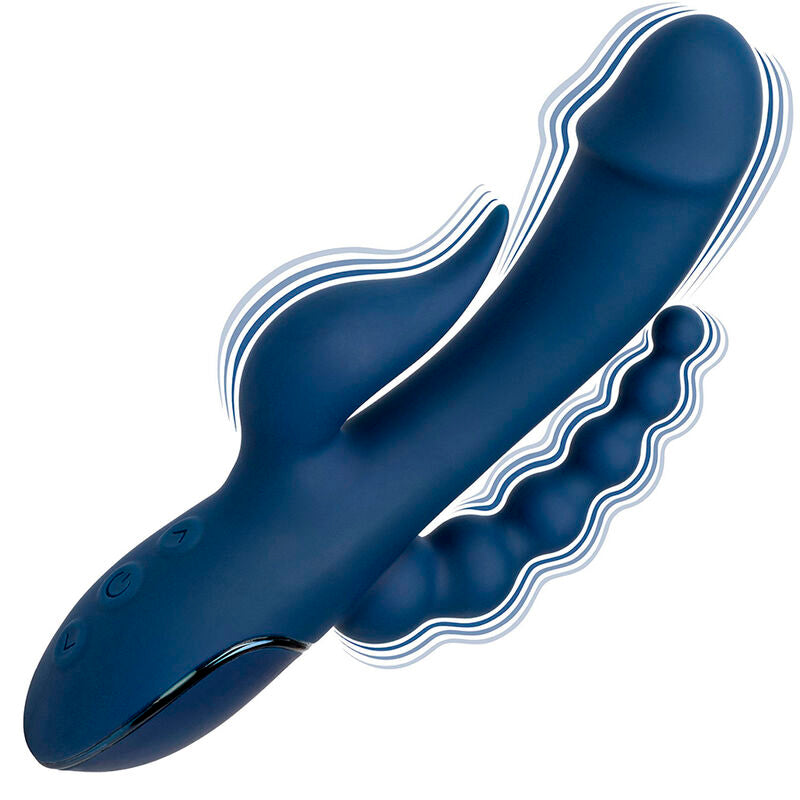 VIBRATORE TRIPLA AZIONE CON STIMOLATORE CLITORIDEO E ANALE, RICARICABILE USB, 10 FUNZIONI DI VIBRAZIONE