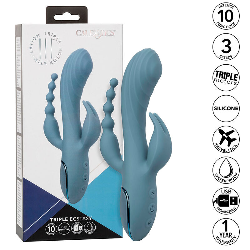 VIBRATORE TRIPLA AZIONE CON STIMOLATORE CLITORIDEO E ANALE, RICARICABILE USB, 10 FUNZIONI DI VIBRAZIONE