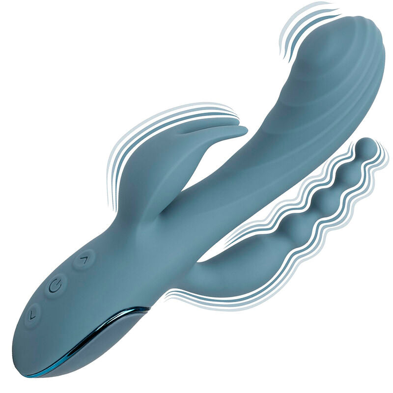 VIBRATORE TRIPLA AZIONE CON STIMOLATORE CLITORIDEO E ANALE, RICARICABILE USB, 10 FUNZIONI DI VIBRAZIONE
