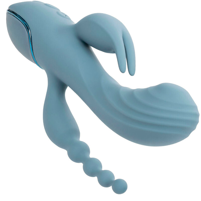 VIBRATORE TRIPLA AZIONE CON STIMOLATORE CLITORIDEO E ANALE, RICARICABILE USB, 10 FUNZIONI DI VIBRAZIONE