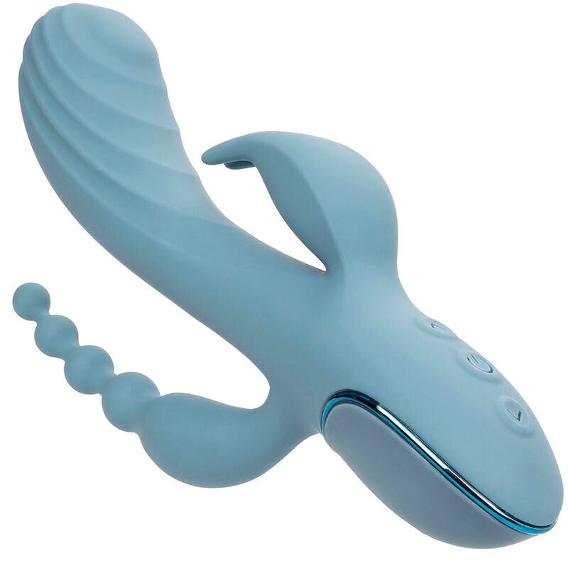 VIBRATORE TRIPLA AZIONE CON STIMOLATORE CLITORIDEO E ANALE, RICARICABILE USB, 10 FUNZIONI DI VIBRAZIONE