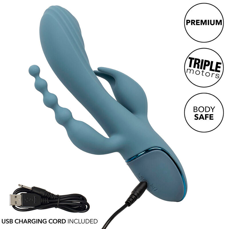 VIBRATORE TRIPLA AZIONE CON STIMOLATORE CLITORIDEO E ANALE, RICARICABILE USB, 10 FUNZIONI DI VIBRAZIONE
