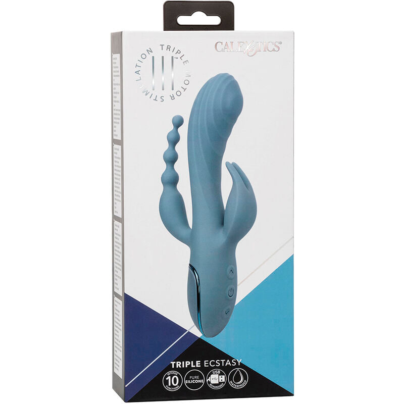 VIBRATORE TRIPLA AZIONE CON STIMOLATORE CLITORIDEO E ANALE, RICARICABILE USB, 10 FUNZIONI DI VIBRAZIONE