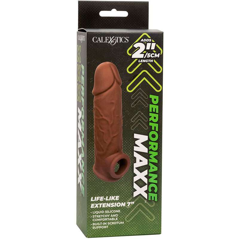 CALEXOTICS - PERFORMANCE MAXX LIFE-LIKE EXTENSION 7 CON CINGHIA TESTICOLI MARRONE