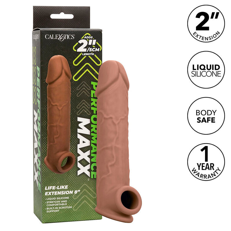 CALEXOTICS - PERFORMANCE MAXX LIFE-LIKE EXTENSION 8 CON CINGHIA TESTICOLI  MARRONE