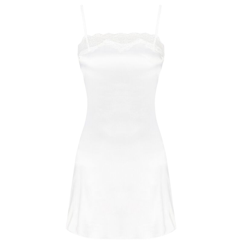 VESTAGLIA + CHEMISE + PANTY ECRÙ, RASO LUCIDO CON PIZZO, ELEGANZA SENSUALE
