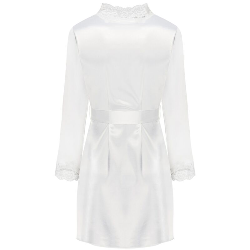 VESTAGLIA + CHEMISE + PANTY ECRÙ, RASO LUCIDO CON PIZZO, ELEGANZA SENSUALE