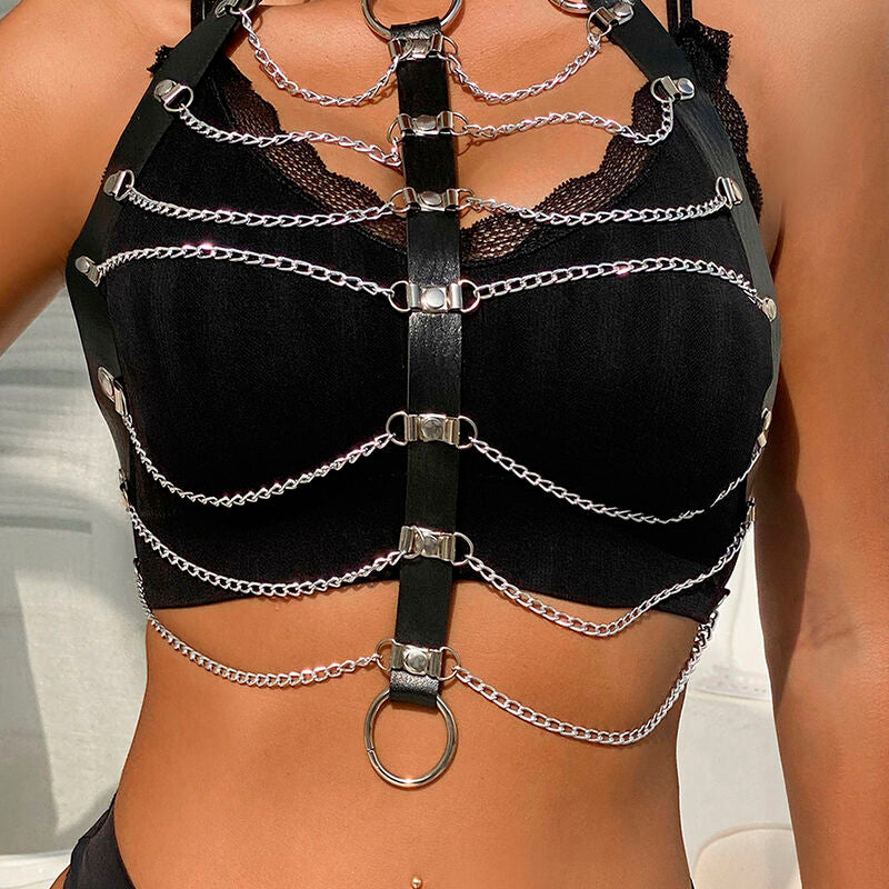 HARNESS IN PELLE CON CATENE, DESIGN SOFISTICATO, TAGLIA UNICA