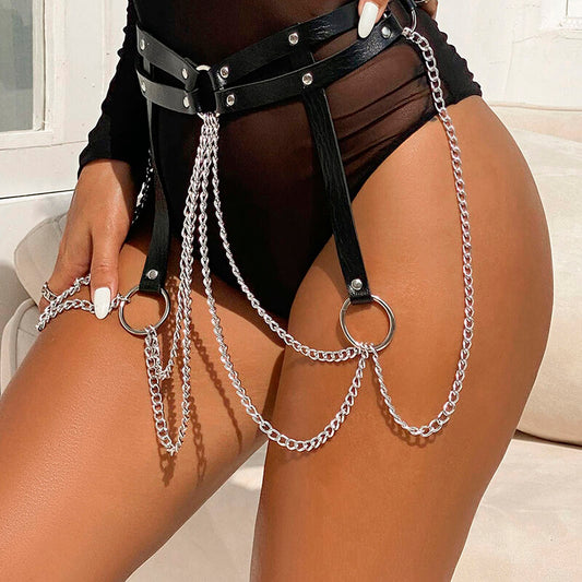 SUBBLIME - CINTURA CON ANELLO IN PELLE NERA TAGLIA UNICA