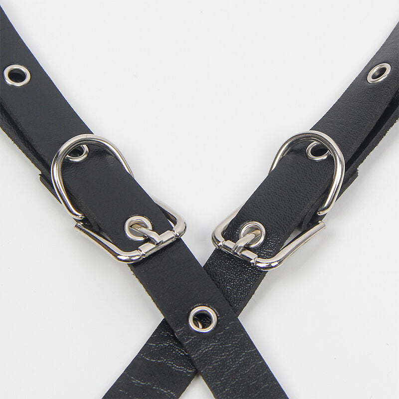 HARNESS CON CINGHIE E DETTAGLI CATENA, PELLE NERA, TAGLIA UNICA
