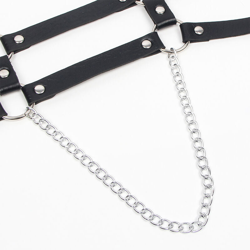 HARNESS CON CINGHIE E DETTAGLI CATENA, PELLE NERA, TAGLIA UNICA