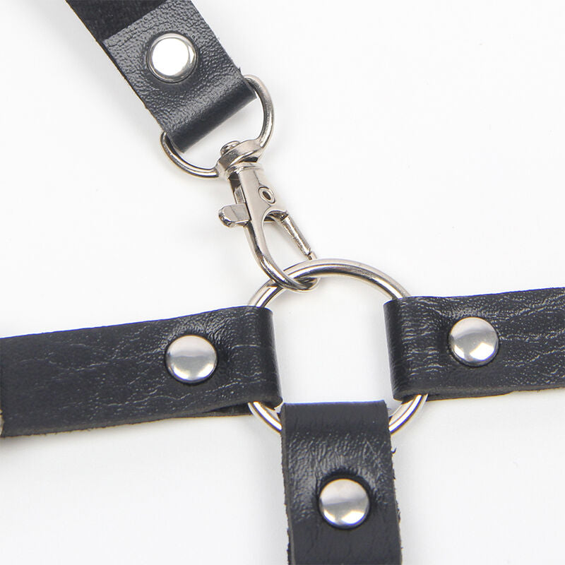 HARNESS CON CINGHIE E DETTAGLI CATENA, PELLE NERA, TAGLIA UNICA
