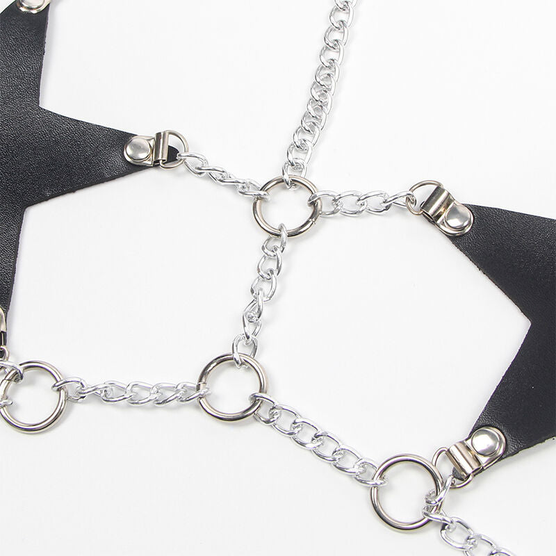 HARNESS FULL BODY CON CATENA A STELLA, PELLE NERA, TAGLIA UNICA