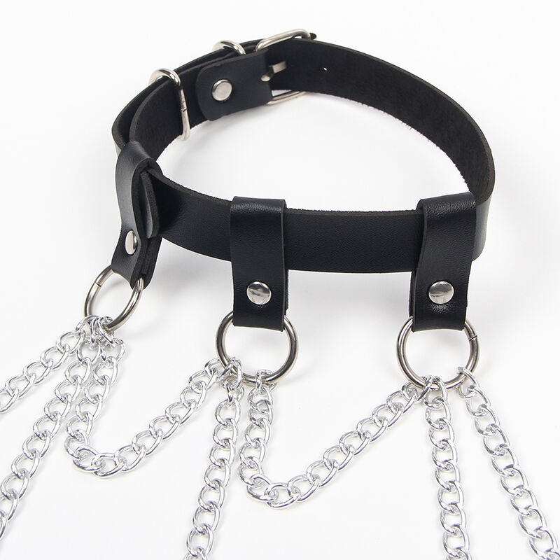 HARNESS FULL BODY CON CATENA A STELLA, PELLE NERA, TAGLIA UNICA