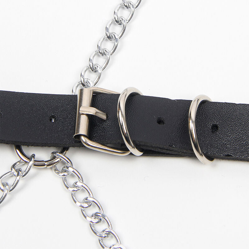 HARNESS FULL BODY CON CATENA A STELLA, PELLE NERA, TAGLIA UNICA