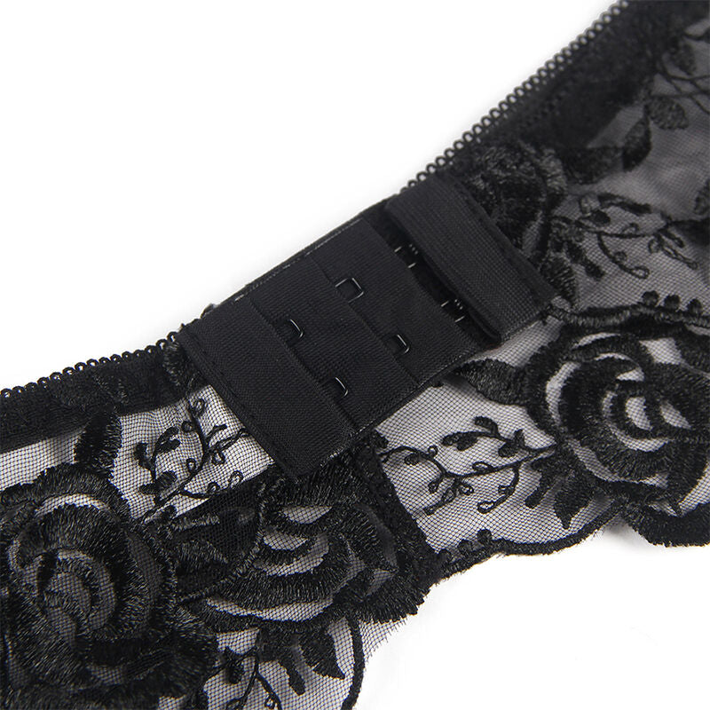 SET REGGISENO + PERIZOMA + REGGICALZE, PIZZO NERO, ELEGANZA SEDUTTIVA