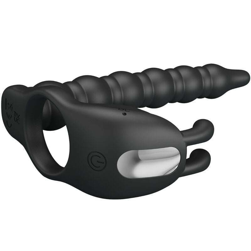 PRETTY LOVE - ANELLO PENE BLACKNEY CON PLUG VIBRANTE NERO