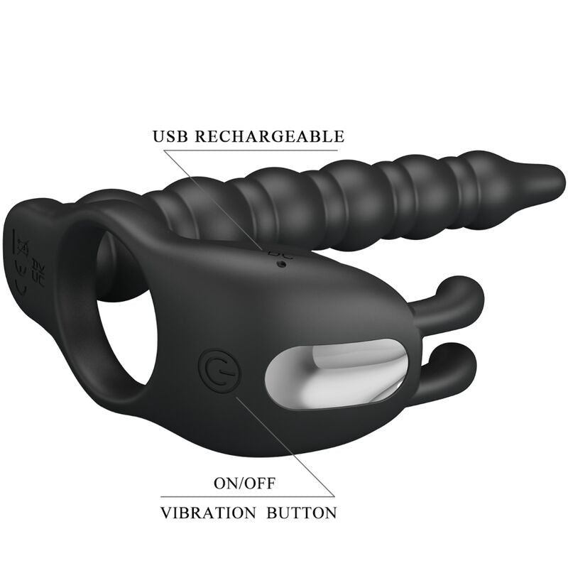 PRETTY LOVE - ANELLO PENE BLACKNEY CON PLUG VIBRANTE NERO