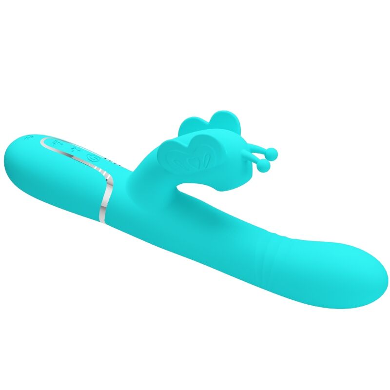 PRETTY LOVE - VIBRATORE RIDGELY CON RABBIT MULTIFUNZIONE 4 IN 1 FARFALLA VERDE ACQUA