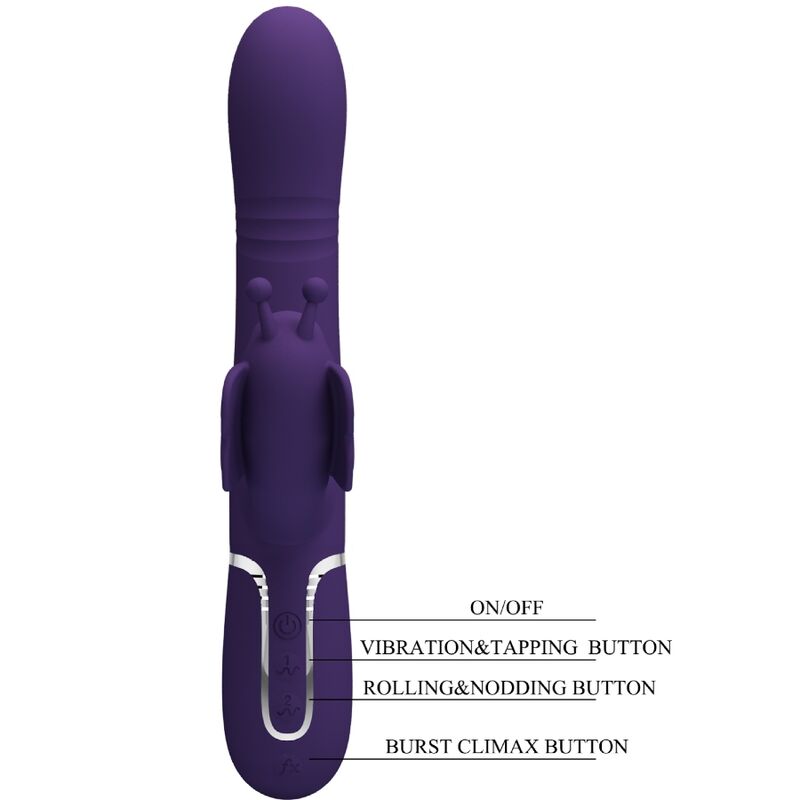 PRETTY LOVE - VIBRATORE RIDGELY CON RABBIT MULTIFUNZIONE 4 IN 1 FARFALLA VIOLA