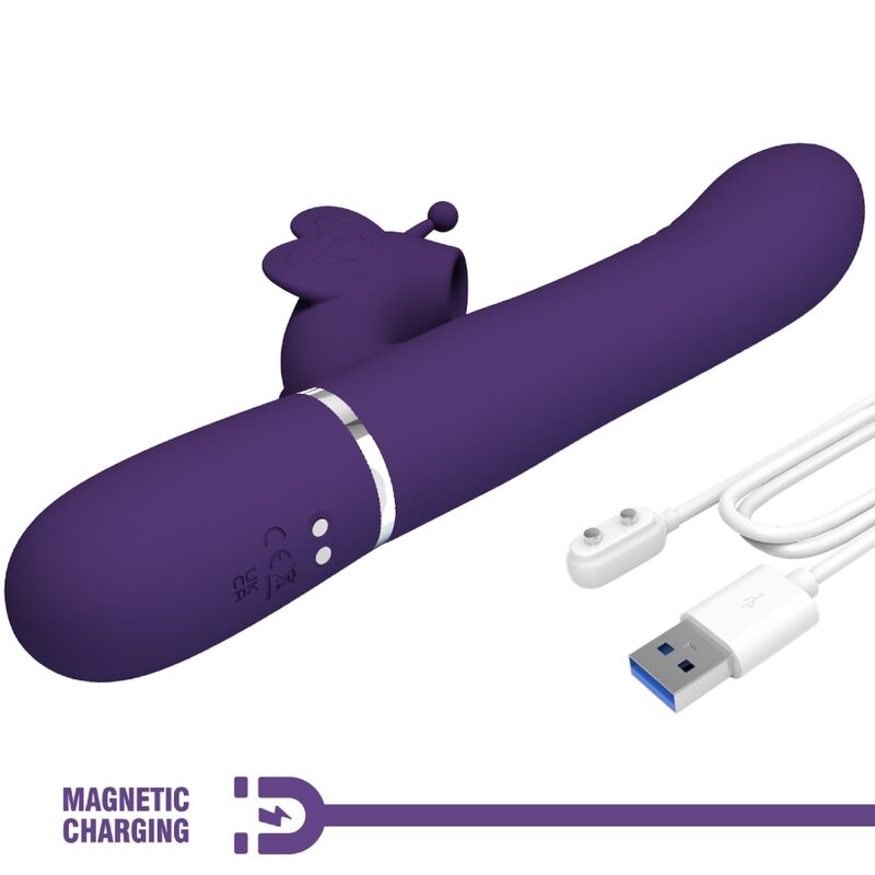 PRETTY LOVE - VIBRATORE RIDGELY CON RABBIT MULTIFUNZIONE 4 IN 1 FARFALLA VIOLA