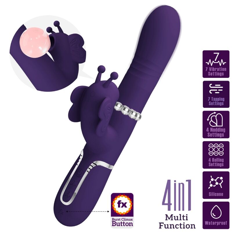 PRETTY LOVE - VIBRATORE RIDGELY CON RABBIT MULTIFUNZIONE 4 IN 1 FARFALLA VIOLA