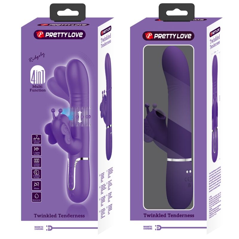 PRETTY LOVE - VIBRATORE RIDGELY CON RABBIT MULTIFUNZIONE 4 IN 1 FARFALLA VIOLA
