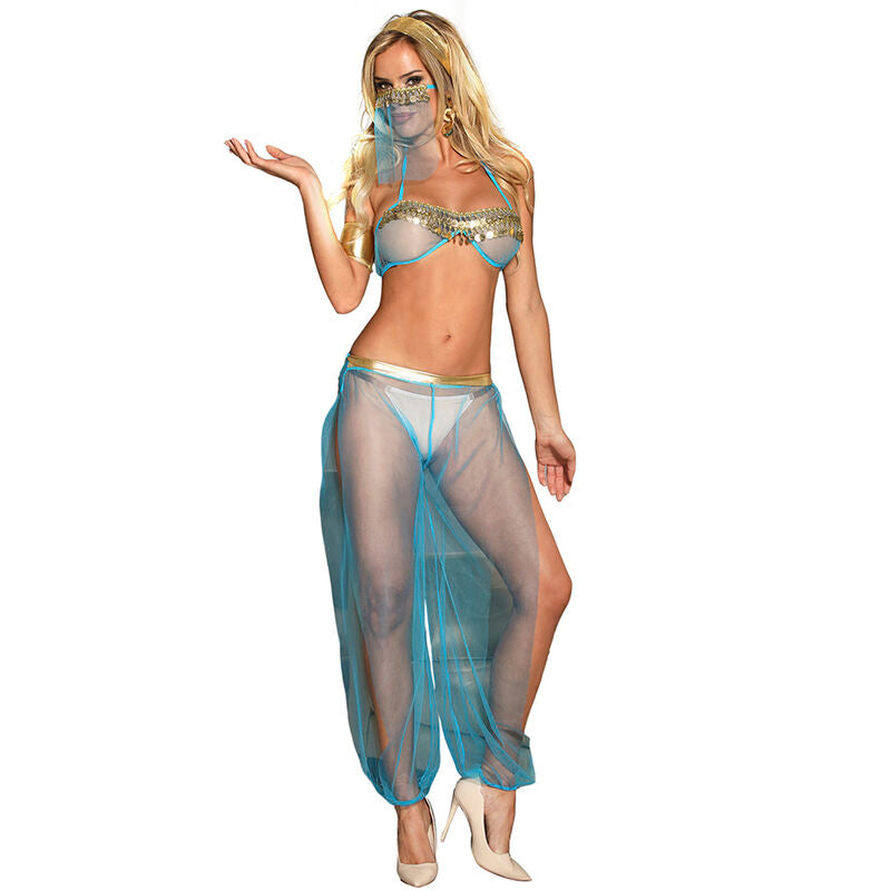 SET LINGERIE BLU STILE INDIA, BRALETTE SENSUALE CON PAILLETTES