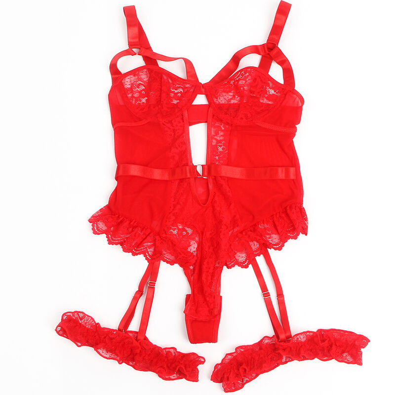 SUBBLIME - BODY CON REGGICALZE E  DETTAGLIO IN PIZZO ROSSO S/M 950637