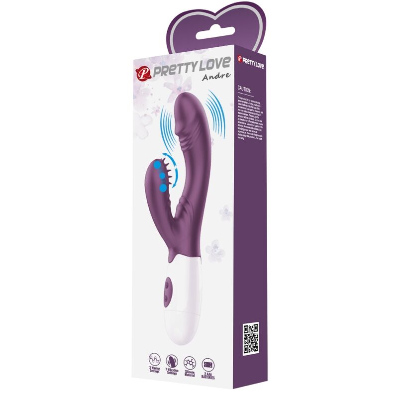 PRETTY LOVE - VIBRATORE ANDRE CON RABBIT E STIMOLATORE DEL PUNTO G VIOLA