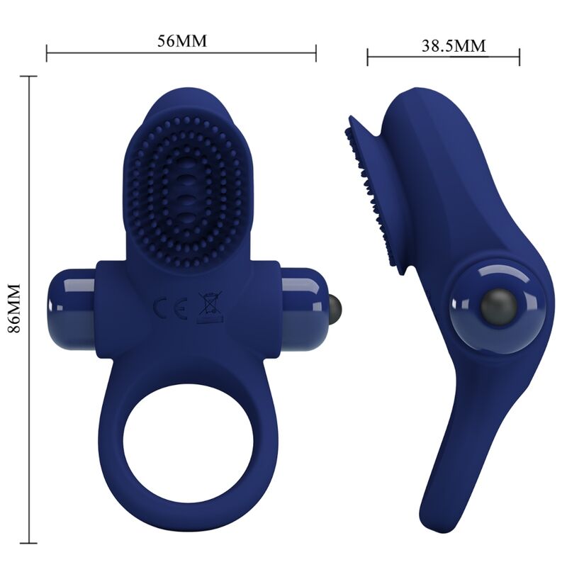PRETTY LOVE - ANELLO PENE VIBRANTE CON STIMOLATORE CLITORIDEO BLU