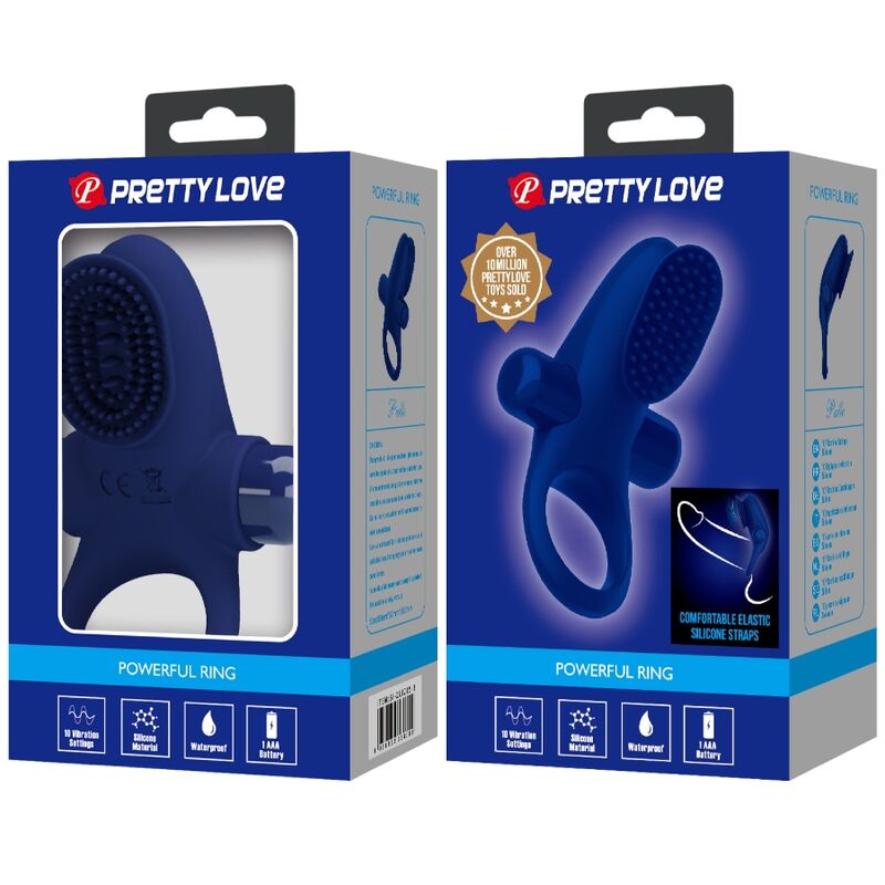 PRETTY LOVE - ANELLO PENE VIBRANTE CON STIMOLATORE CLITORIDEO BLU