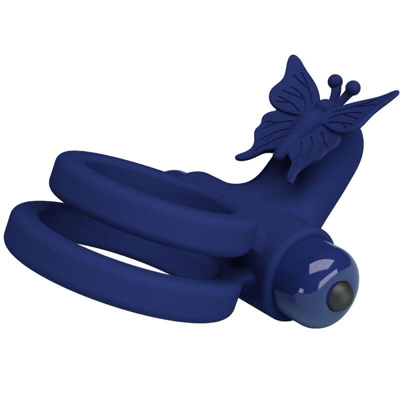 PRETTY LOVE - JAMELE  ANELLO DOPPIO CON VIBRAZIONE E STIMOLATORE A FARFALLA BLU