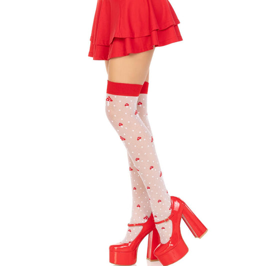 LEG AVENUE - CALZINI ALTI FUNGO ROSSO/BIANCO