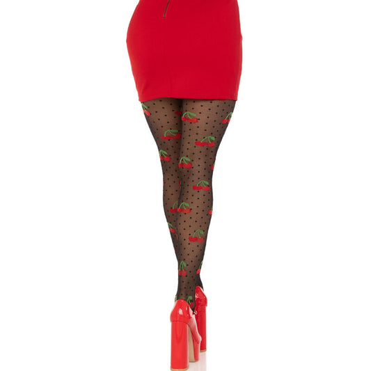LEG AVENUE - CALZE NERE CON POIS E CILIEGIE
