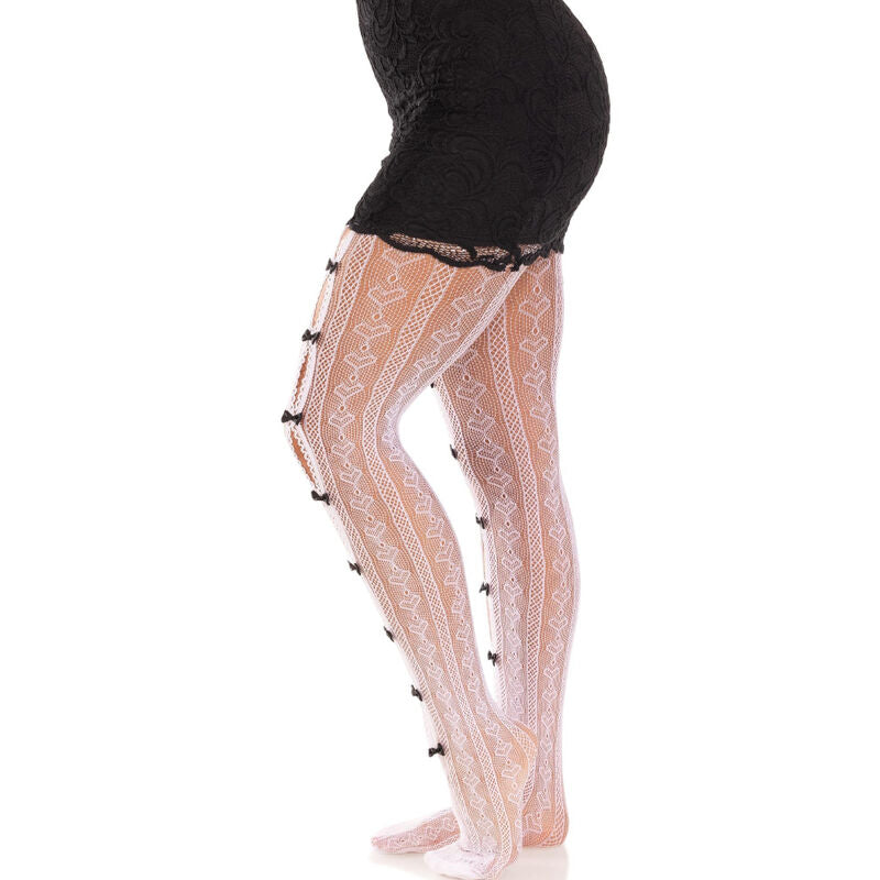 LEG AVENUE - COLLANT CON STAMPA CUORE E FIOCCHI BIANCH