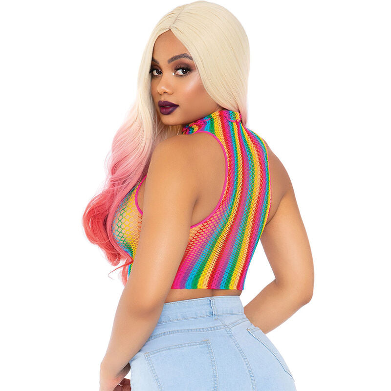 TOP A RETE MULTICOLOR, COLLO ALTO, TAGLIA UNICA