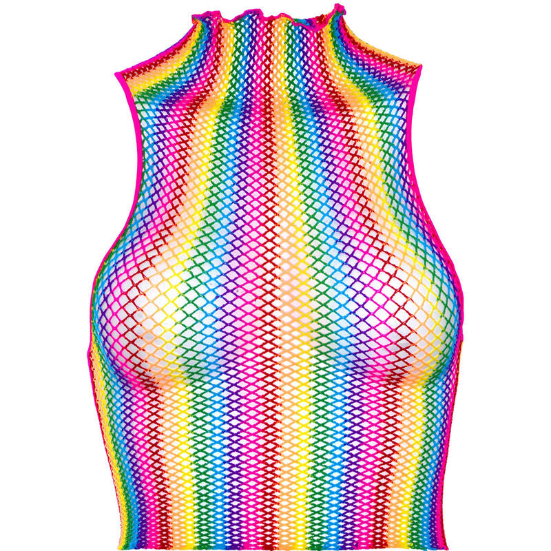 TOP A RETE MULTICOLOR, COLLO ALTO, TAGLIA UNICA