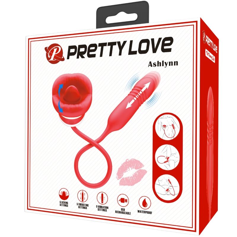 PRETTY LOVE - VIBRATORE ASHLYNN A DUE ESTREMITA' CON FUNZIONE DI SPINTA E LINGUA