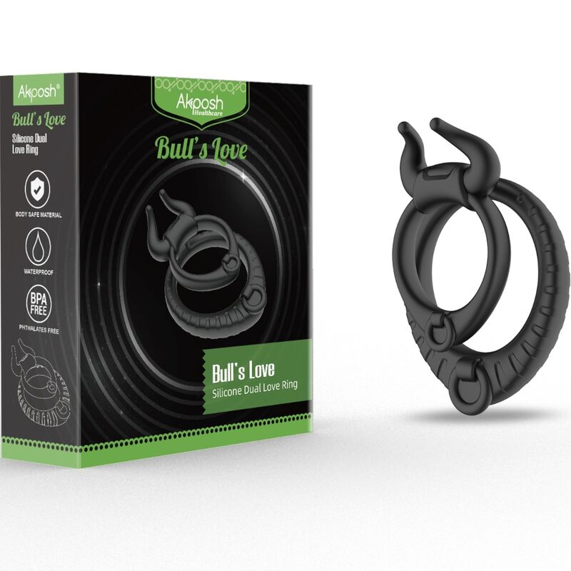 ANELLO PENE DOPPIO CON SUPPORTO TESTICOLI "BULL'S LOVE" NERO - ARMONY