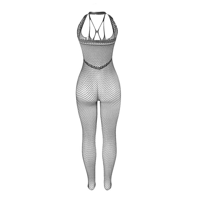 BODYSTOCKING LUNGO IN RETE, SPALLINE INCROCIATE, NERO TAGLIA UNICA